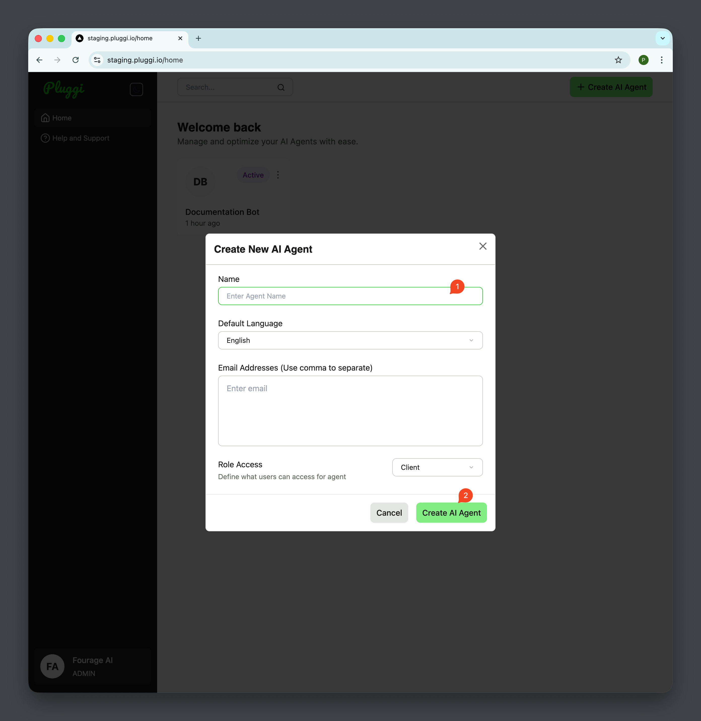 Create New AI Agent Dialog
