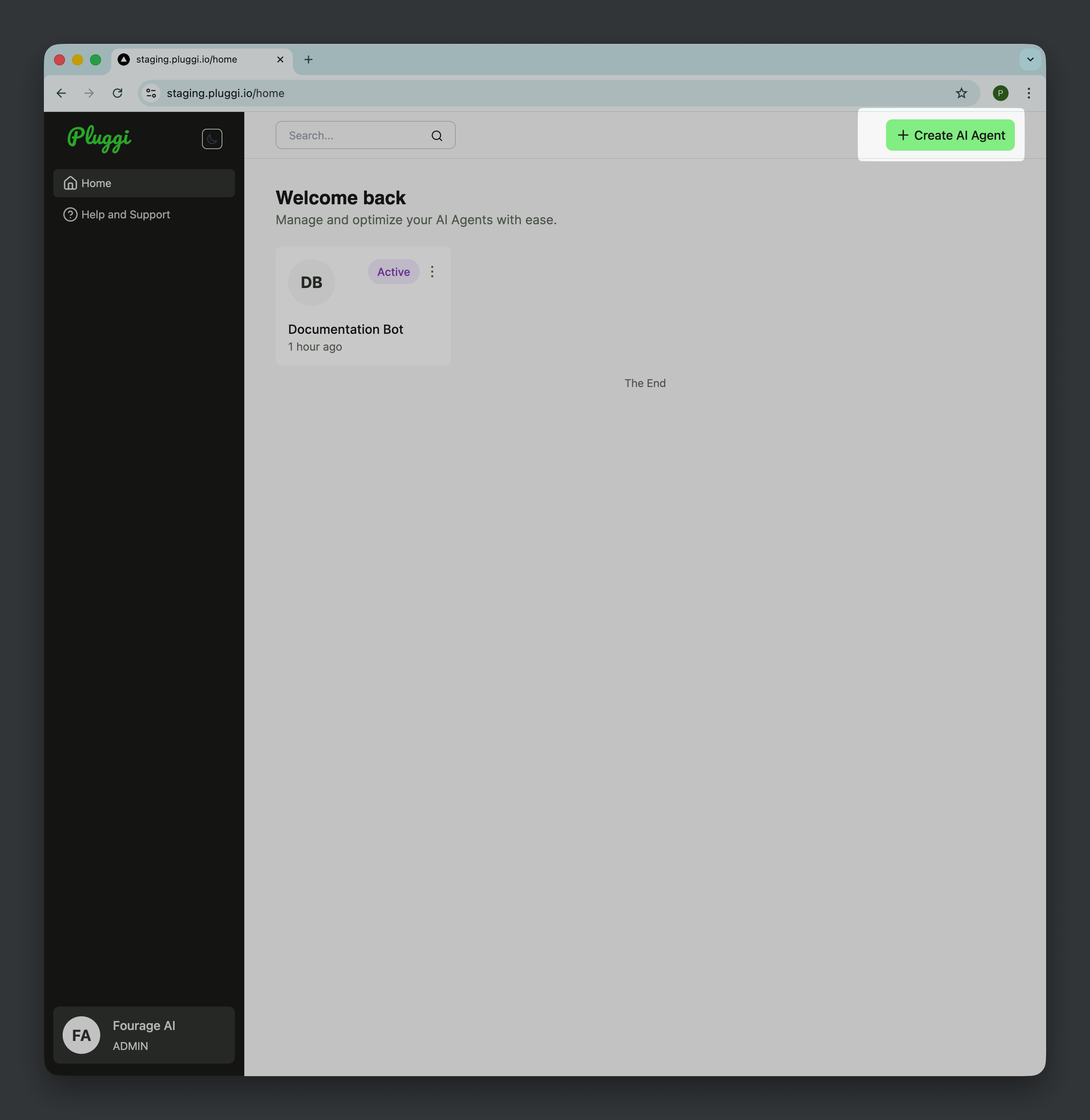 Landing Page - Create AI Agent Button